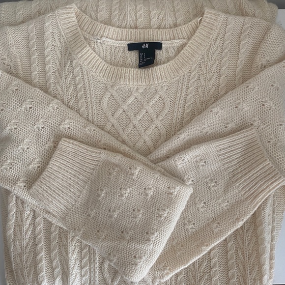 H&M Cable Knit Sweater Dress Size S Wool Blend Ivory Classic - Picture 4 of 7